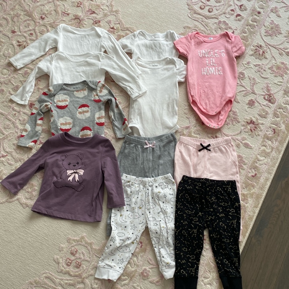 Carter’s Baby Girl Lot of Onesies and Pants, Size 9-12 months